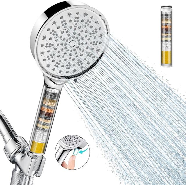 Product image of Cobbe Filtered Shower Head with Handheld, High Pressure 6 Spray Mode Showerhead with Filters, Water Softener Filters Beads for Hard Water - Remove Chlorine - Reduces Dry Itchy Skin, Chrome