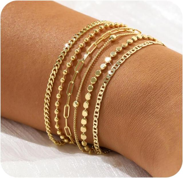 Product image of Dainty 14K Gold Bracelets for Women - Waterproof Stackable Gold Bracelet Set - Perfect for Stylish Women