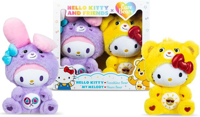Product image of Care Bears x Hello Kitty Plush 2 Pack - Hello Kitty as Funshine Bear & My Melody as Share Bear