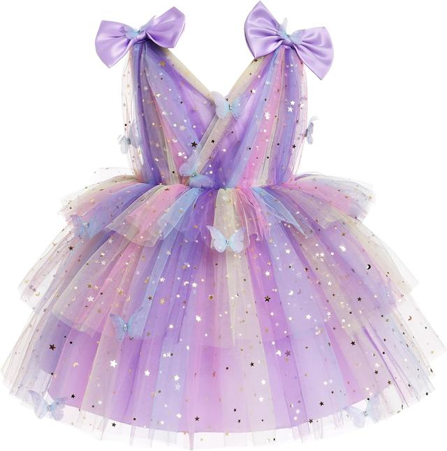 Product image of IMEKIS Toddler Girls Butterfly Birthday Dress Rainbow Tulle Formal Wedding Party Ruffle Tutu Dresses Photo Shoot