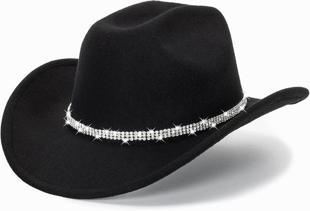 Product image of Glitter Silver Black Cowboy Hats for Women - Western Sparkly Rhinestone Cowgirl Hat for Ladies Size M-L