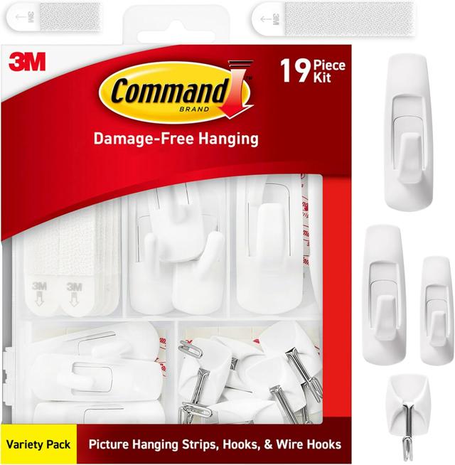 Product image of Command Variety Pack, Including 10 Pairs of Picture Hanging Strips, 6 Wire Hooks and 8 Utility Hooks for Hanging, Organization and Storage, Damage Free Hanging Up to 19 Items, 1 Kit