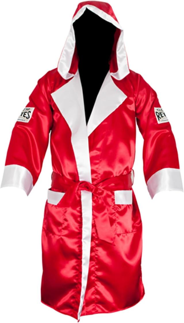 Product image of CLETO REYES Satin Boxing Robe with Hood for Men and Women, Competition Uniform Apparel, MMA Kickboxing Muay Thai, Medium, Classic Red White