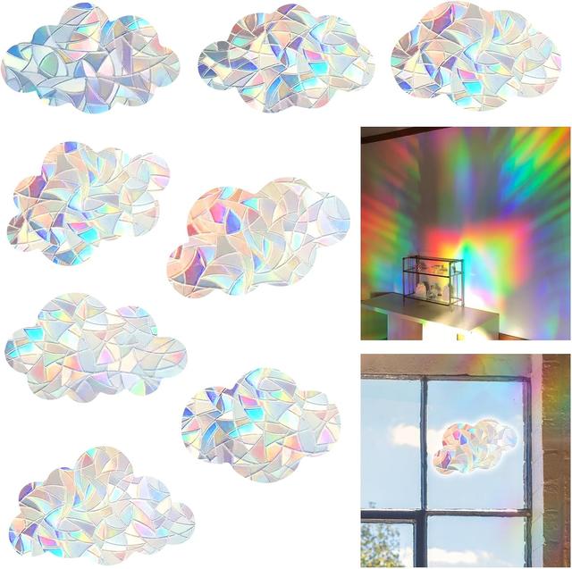 Product image of Rainbow Cloud Window Clings - Anti-Collision Decals to Save Birds - Non-Adhesive Prismatic Vinyl Decals - Rainbow Stickers - Reusable