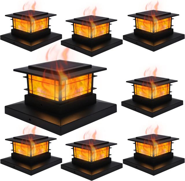 Product image of Dynaming 8 Pack Solar Post Cap Lights Outdoor with Flickering Flame Light, Fence Post Solar Lights Fit for 4x4 5x5 6x6 Vinyl/Wooden Posts, High Brightness SMD LED Lighting Decor for Garden Deck Patio