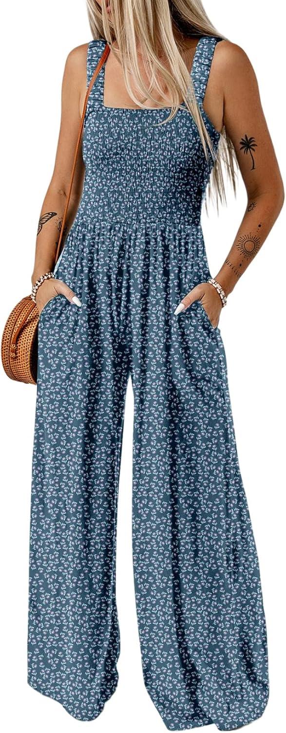 Product image of Dokotoo Women's Casual Loose Overalls Jumpsuits One Piece Sleeveless Printed Wide Leg Long Pant Rompers With Pockets