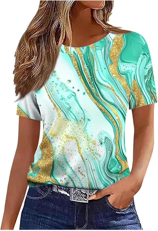 Product image of Women's Short Sleeve Loose Fit Tops Crewneck Novelty Graphic Print T Shirts Casual Trendy Blouse