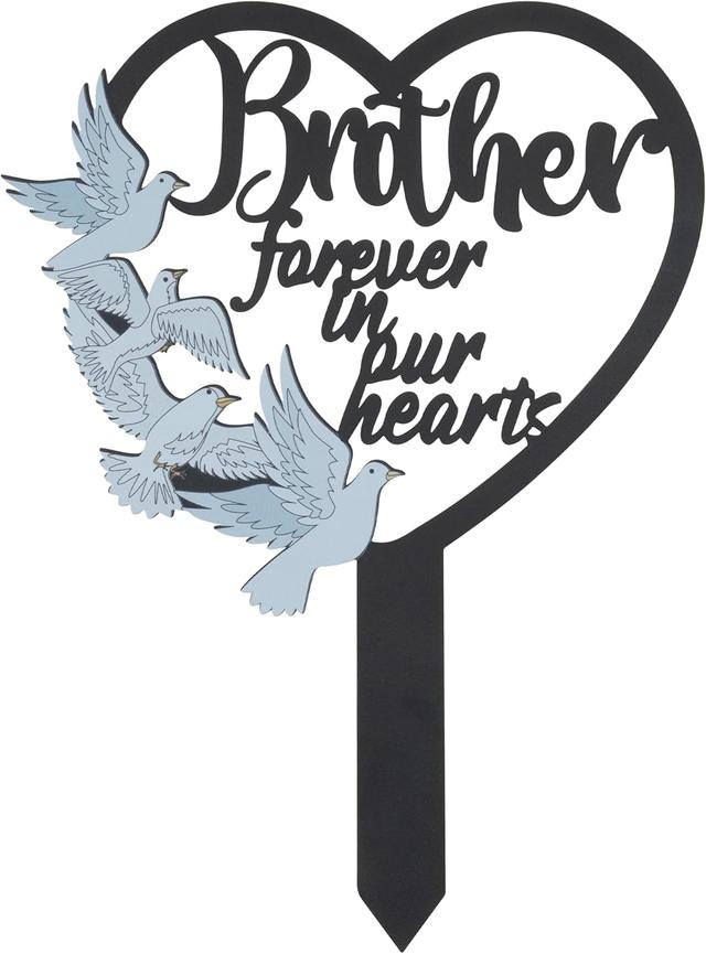 Product image of BUoonyer Stake Graves Cemetery Decorations - Brother Metal Memorial Grave Markers, Heart Graveyard Sympathy Plaque for Boy, Dove Remembrance Graveside Burial Decor Sign for Outdoor Outside Yard Garden