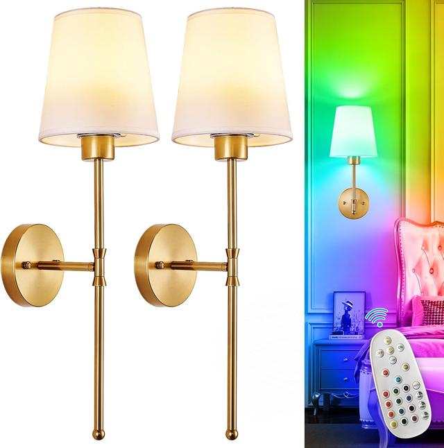 Product image of Depuley Battery Operated Wall Sconce: Set of 2 Wireless Wall Lights with Remote for Bedroom - Rechargeable 15 Colors Gold Wall Lamp for Living Room Hallway