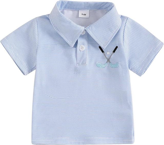 Product image of Toddler Baby Boys Girls Embroidery Polo Shirt Striped Print Short Sleeve Lapel Button Down Shirts Summer Clothes