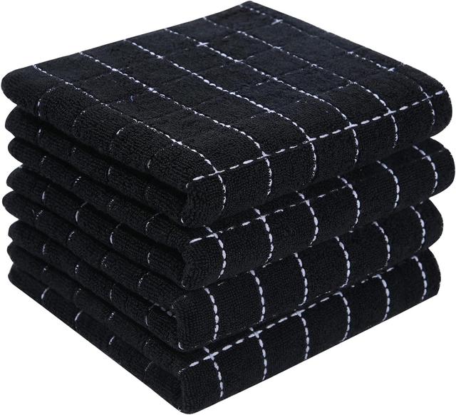 Product image of Homaxy 100% Cotton Terry Kitchen Towels(Black, 13 x 28 inches), Checkered Designed, Soft and Super Absorbent Dish Towels, 4 Pack