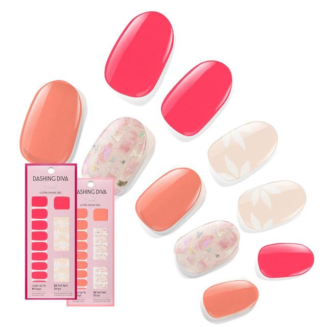 Product image of Dashing Diva Gloss Nail Strips Bundle - The Vivids Collection - Fruit Punch Petals & Papaya Breeze - UV Free, Chip Resistant, Long Lasting Gel Stickers - Contains 2 Sets