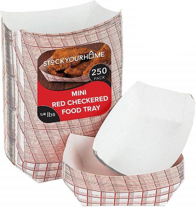 Product image of Mini Tiny Paper Food Boats (250 Pack) .25 Lb Disposable Red & White Checkered Paper Food Trays, Eco Friendly Paper Food Trays, Serving Boats for Concession Food & Condiments, Condiment Size 3" x 1"