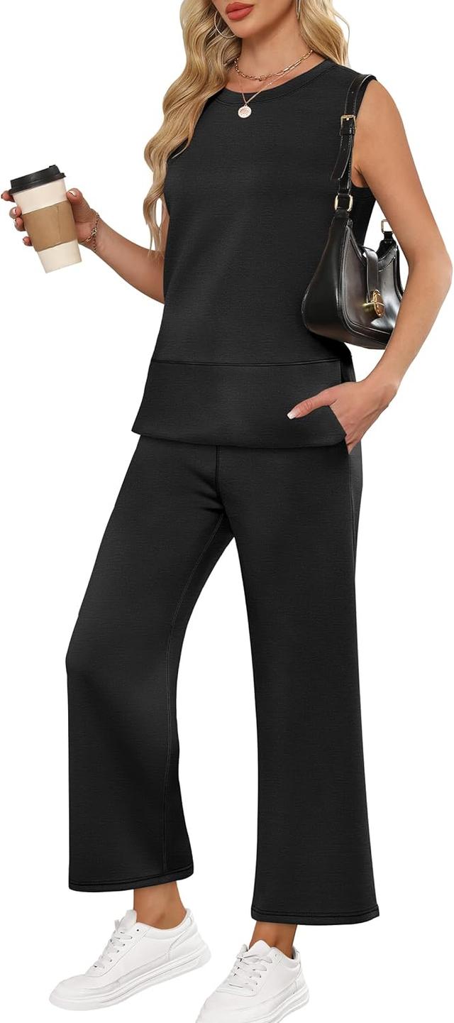 Product image of ANRABESS Women's 2 Piece Sets Summer Travel Airplane Outfits Sleeveless Wide Leg Casual Lounge Matching Sweat Set Sweatsuits