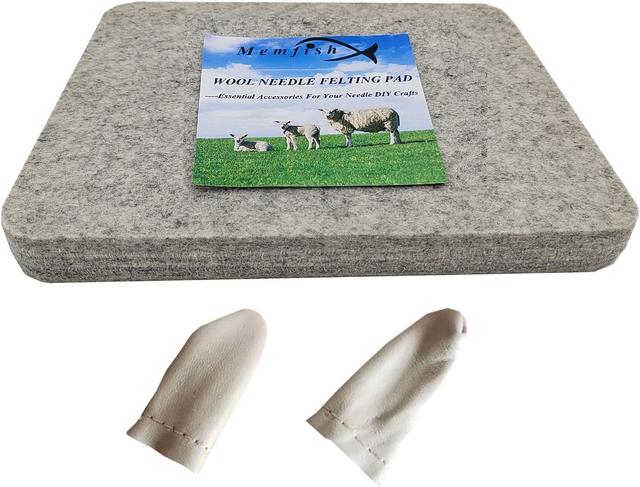 Product image of Wool Needle Felting Pad,10x8x1 inch Needled Felt Mat Block Thick and Firm Base for Precision Felting Projects Including Pair of Leather Finger Guards (10in*8in)