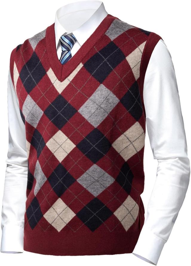 Product image of Mens Thick Argyle Sweater Vests Classic V-Neck Knitwear Sleeveless Pullover Autumn Winter Warm Tank Tops