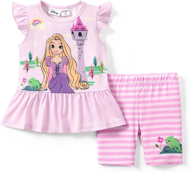 Product image of Disney Princess Frozen Minnie Mouse Toddler Girls Clothes: Ruffle Sleeve T-Shirt and Leggings Summer Shorts Outfit Set (2-6Y)