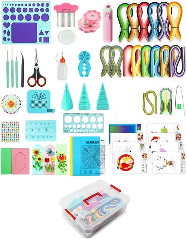 Product image of Paper Quilling Kit 3mm/5mm/10mm 1740pcs Quilling Paper Strips Quilling Tool Set with Storage Box with Quilling Electric Slotted Pen Needle Curler Crimper Comb Board Template Border Buddy Tower