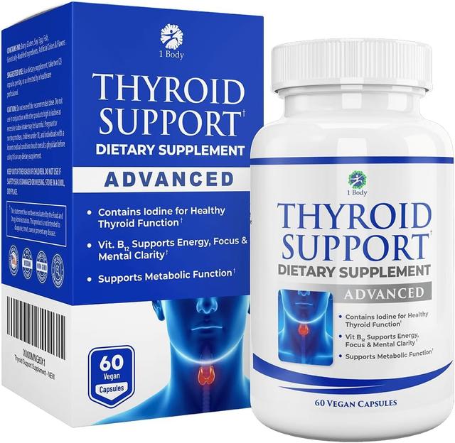Product image of 1 Body Thyroid Support Supplement with Iodine, B12, Zinc, Selenium, Ashwagandha, Non-GMO, Vegetarian, 30 Day Supply