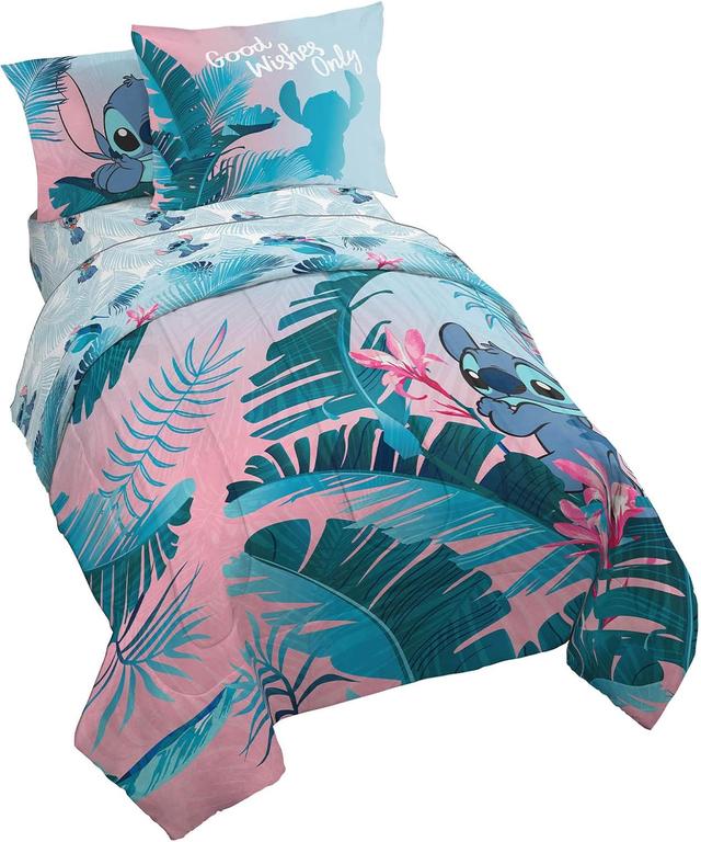 Product image of Jay Franco Disney Lilo & Stitch Floral Fun 5 Piece Twin Bed Set - Includes Reversible Comforter & Sheet Set Bedding - Super Soft Fade Resistant Microfiber