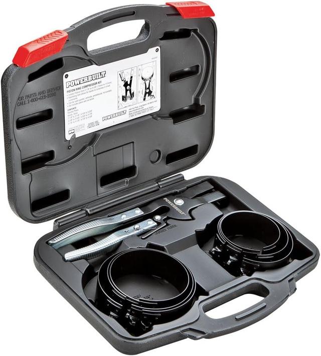 Product image of Powerbuilt Piston Ring Compressor Tool Set for Car Engine, Vehicle Maintenance Clamps, Ratchet Pliers, Storage Case - 940387