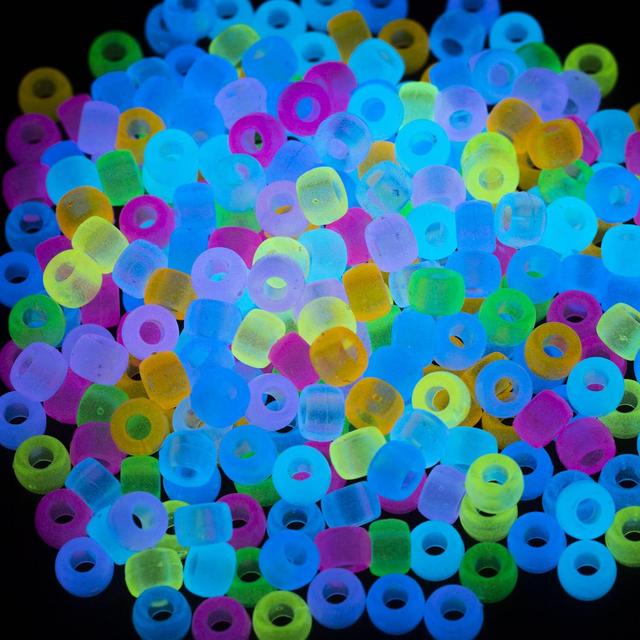 Product image of Gxueshan 1000 Pcs Acrylic 9 Color Pony Beads 6x9mm Bulk Glow in The Dark for Necklace, Friendship Bracelet Making, Hair Braids Kandi