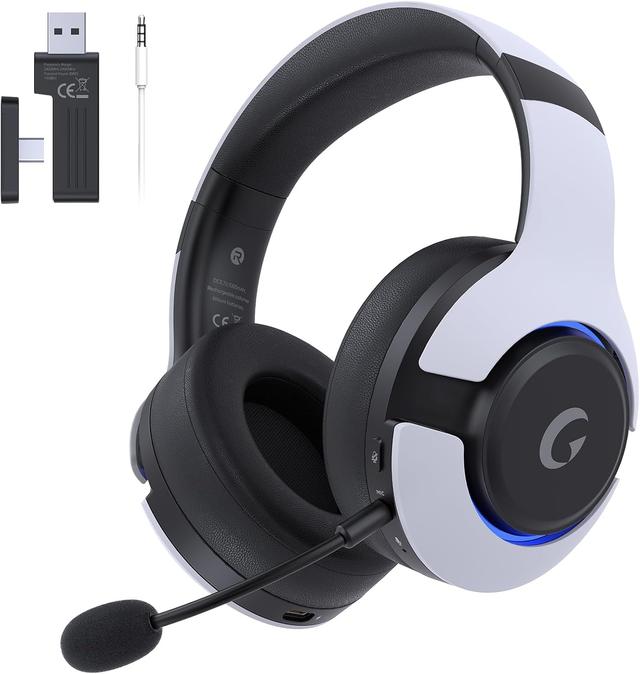 Product image of Wireless Gaming Headset for PS5, PS4, Elden Ring, PC, Mac, Switch, Bluetooth 5.3 Gaming Headphones with Noise Canceling Microphone, 45H Battery, RGB Light, White