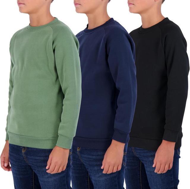Product image of Real Essentials 3 Pack Boys' Fleece Crew Neck Long Sleeve Sweatshirt - Soft Pullover Sweaters for Youth Kids Boys & Girls