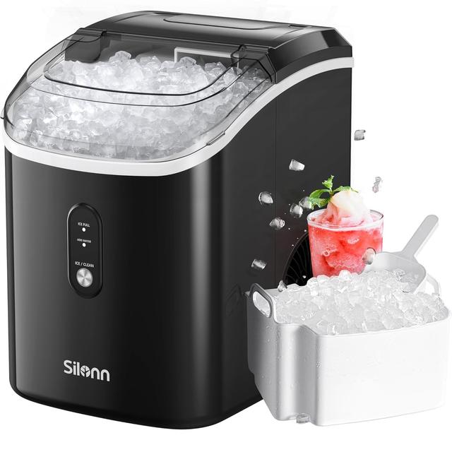 Product image of Nugget Ice Maker Countertop, Silonn Chewable Pellet Ice Machine with Self-Cleanin Function, 33lbs/24H Portable Ice Makers for Home Kitchen Officce, Black
