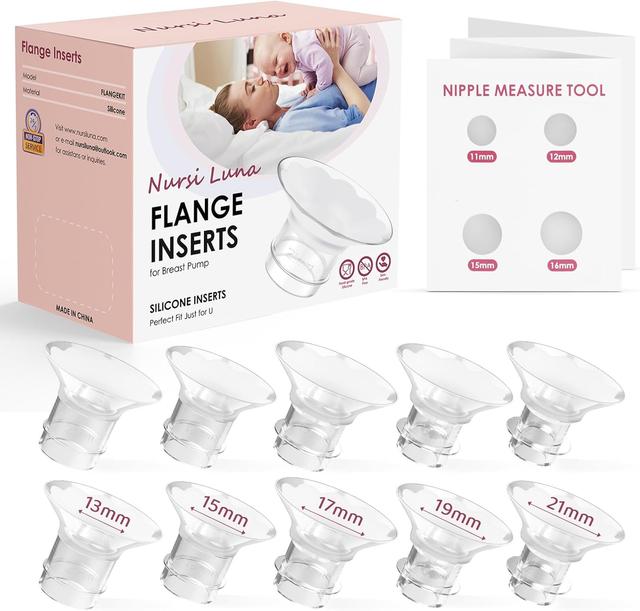 Product image of Flange Inserts 10PCS 13/15/17/19/21mm for 24mm Flanges/Shield of Most Pumps, Flange Sizing Kit Silicone Flanges Insert, Breastfeeding Essentials Kit for New Moms