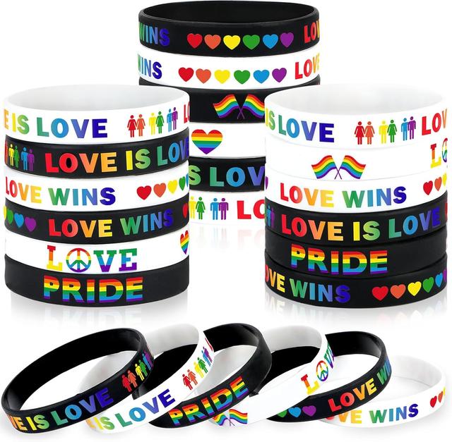 Product image of JUNEBRUSHS 42pcs Rainbow Gay Pride Silicone Bracelets LGBT Support Rubber Wristbands for Pride Day Month Parades Decorations Party Accessories Supplies