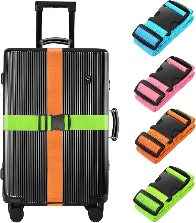 Product image of BILIONE 4 Pack Luggage Straps 79" Long Belts Keep Suitcase Secure While Traveling, TSA Approved Add a Bag Premium Accessory for Travel Bag Closure (Blue+Orange+Rose Pink+Green)