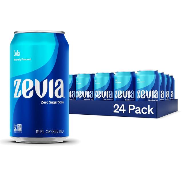 Product image of Zevia Zero Sugar Soda, Cola, 12 oz Cans (24-Pack) – Naturally Sweetened, Zero Calorie Sugar Free Soda - Non-GMO Project Verified, Gluten-Free, Vegan