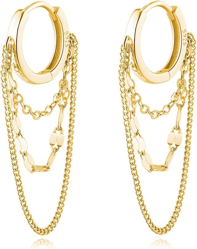 Product image of Reffeer Solid 925 Sterling Silver Chain Drop Earrings Hoop for Women Teens Hoop Earrings Tassel Chain Huggie Dangle Earrings