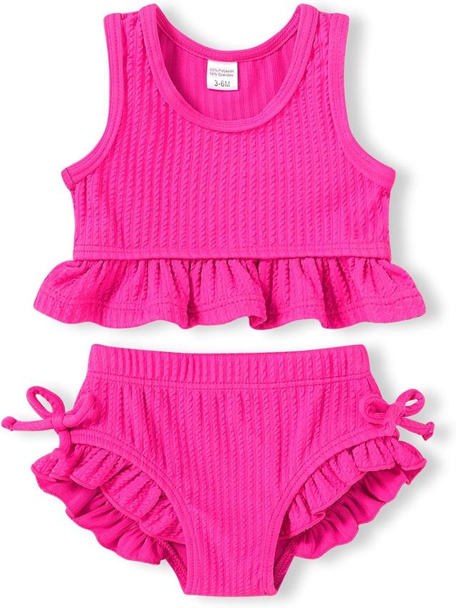 Product image of HAPPYMA Baby Swimsuit Toddler Girl Bathing Suit Summer Solid Color Bikini Set Beach Two Piece Swim Wear