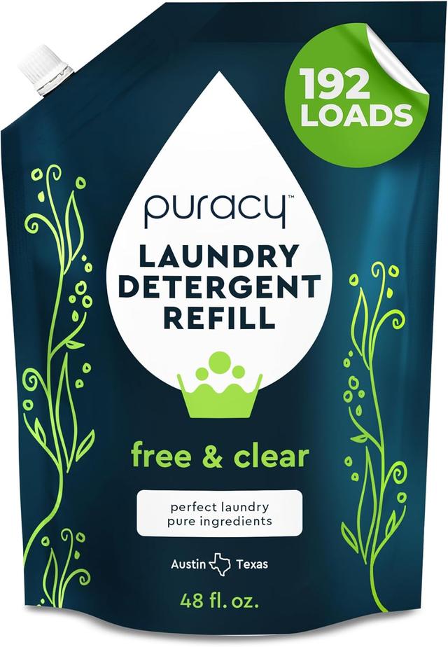 Product image of Puracy Laundry Detergent Refill - Enzyme-Powered Liquid Detergent Concentrate, Natural Laundry Detergent Seen on TikTok, Non-Toxic (Free & Clear, 48 fl oz, 192 Loads)