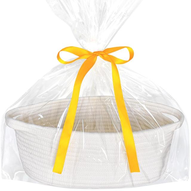 Product image of ABenkle Small Basket with Gift Bags and Ribbons, Empty Gift Baskets for Mother's Day, Decorative Boho Rope Woven Nursery Storage Organizer Toy Baskets with Handle for Baby Showers, 12"X 8" X 5"