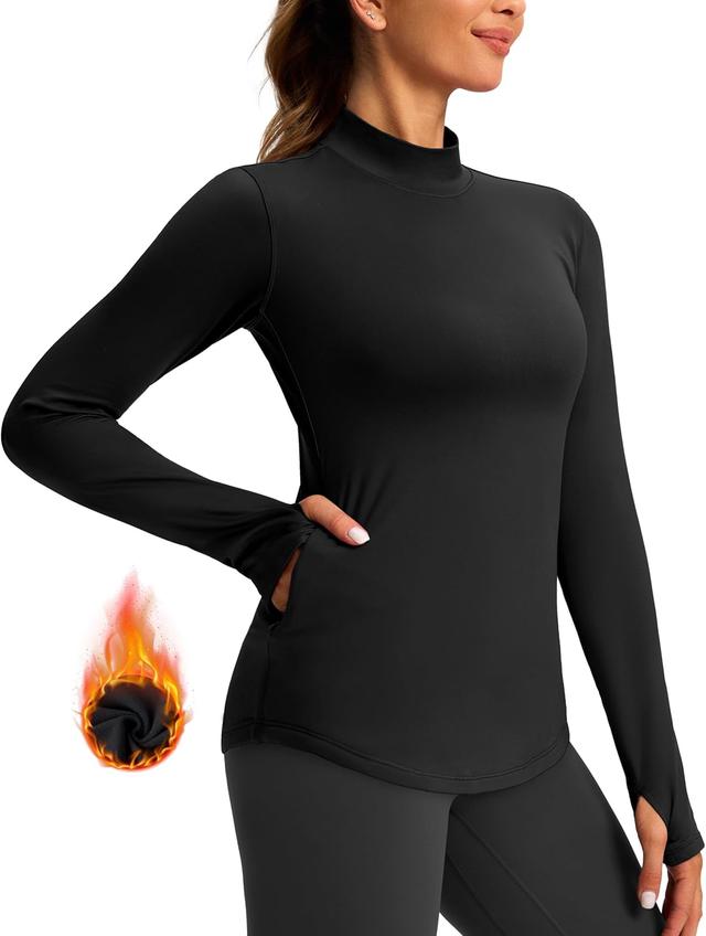 Product image of Thermal Shirts for Women Long Sleeve Mock Neck Fleece Tops Running Workout Cold Weather Gear with Zip Pocket