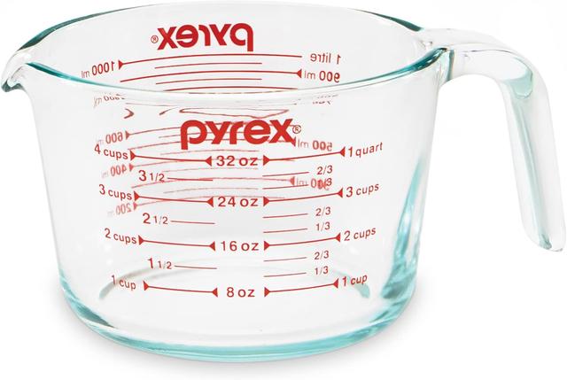 Product image of Pyrex 4-Cup Glass Measuring Cup For Baking and Cooking, Dishwasher, Freezer, Microwave, and Preheated Oven Safe, Essential Kitchen Tools