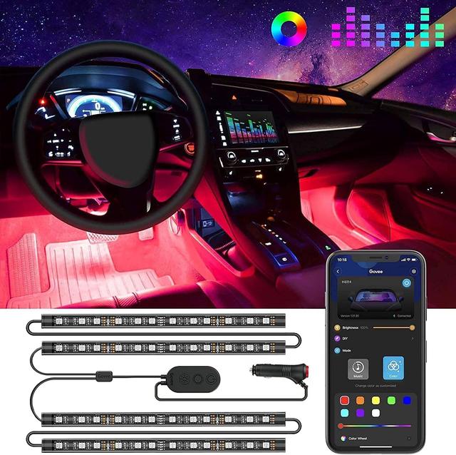 Product image of Govee Car LED Lights, Smart Car Interior Lights with App Control, RGB Lights with DIY Mode and Music Mode, 2 Lines Design LED Lights for Cars with Car Charger, 12V