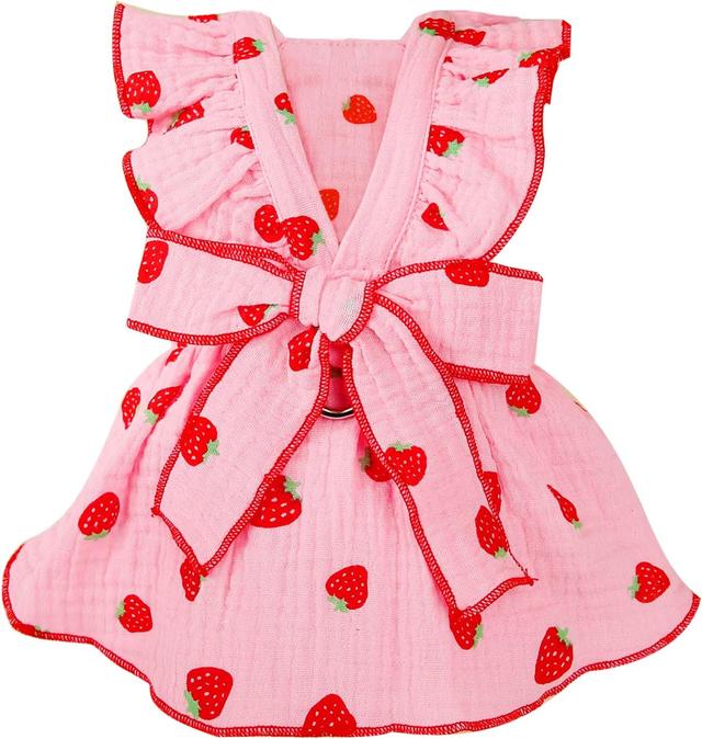 Product image of Dog Dresses for Small Dogs Girl Female Clothes Cat Clothes Cat Dress Cute Cotton Extra Small Summer Clothes Bow Decor Printed Strawberry Dog Birthday Outfit Puppy Clothes