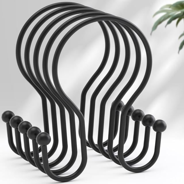 Product image of AmazerBath Shower Curtain Hooks Black Shower Curtain Rings, Simple Double Hook Shower Curtain Hooks Rust Proof, Smooth Sturdy Metal Shower Hooks for Shower Curtain Rod, 12 Pcs Shower Rod Hooks