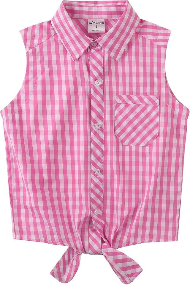 Product image of Noomelfish Girls Plaid Sleeveless Button Down Shirt Tie Knot Blouse Tank Tops (5-12 Years)