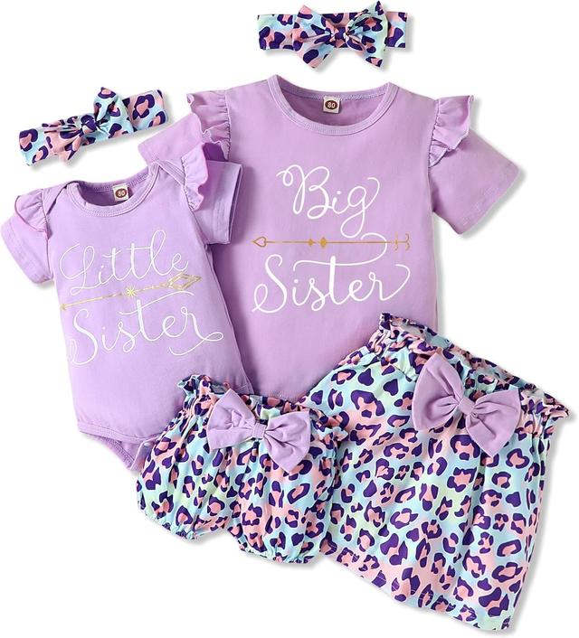 Product image of AMAWMW Big Sister Little Sister Matching Outfits Romper/Shirt+Shorts/Skirt+Headband Toddler Baby Girl Summer Clothes