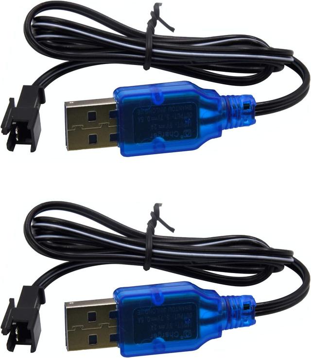 Product image of Blomiky 2 Pack 3.7V USB Charger Cable with SM-2P Plug Connector for Mini RC Amphibious Stunt Car Boat Trucks 1S Li-ion and Li-Po Battery / 3.7V USB 2