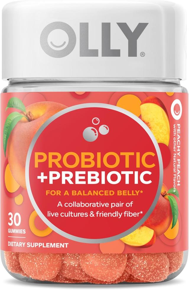Product image of OLLY Probiotic + Prebiotic Gummy, Digestive Support and Gut Health, 500 Million CFUs, Fiber, Adult Chewable Supplement for Men and Women, Peach, 30 Day Supply - 30 Count
