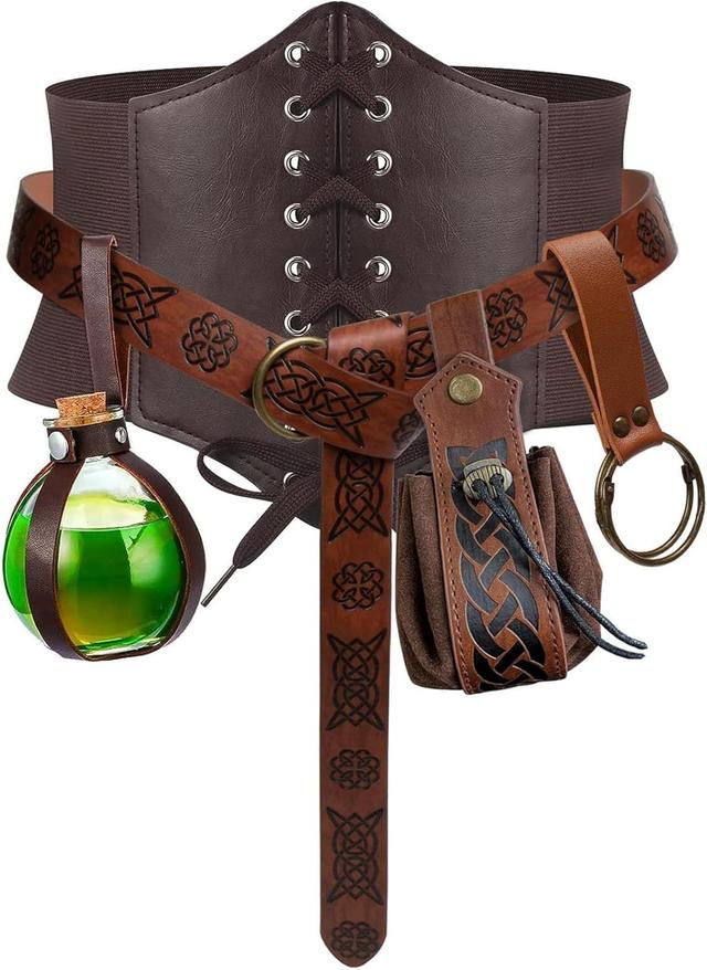 Product image of SUMGOGO 5PCS Corset Renaissance Belt Medieval Renaissance Belt Pouch Cork Potion Bottle Festival Halloween Costume Accessory