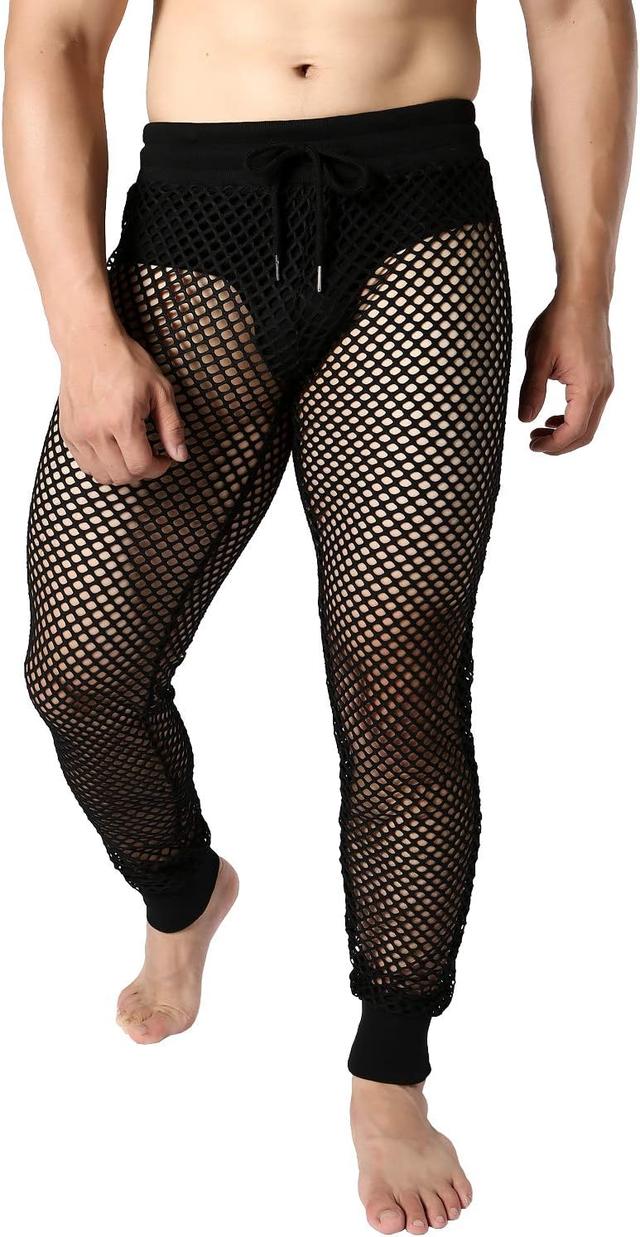 Product image of JOGAL Men's Mesh Fishnet See Through Pants Stretchy Muscle Leggings