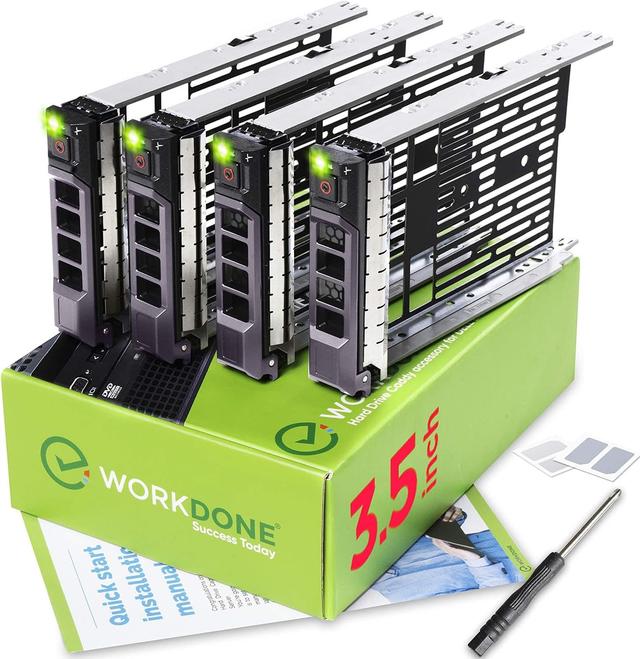 Product image of WORKDONE 4-Pack - 3.5 inch Hard Drive Caddy - Compatible for Dell PowerEdge Selected 11-13th Gen. Servers - with Detailed Installation Manual - Sled Front Sticker Labels - Screwdriver