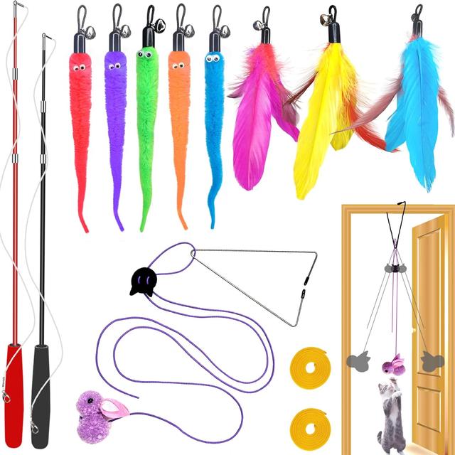 Product image of ZPH Cat Toys Interactive for Indoor Cats,2PCS Retractable Cat Wand,9PCS Teaser Toys&1PCS Hanging Door Lure Kitten Toy,Interactive Feather Toy for Teaser Play and Chase Exercise with Kitten